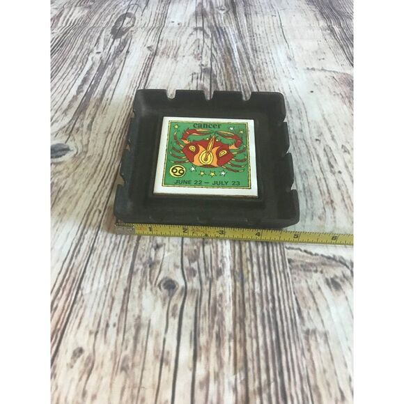 Vintage cast iron ceramic tile Cancer ash tray June 22- July 23. - Picture 5 of 5